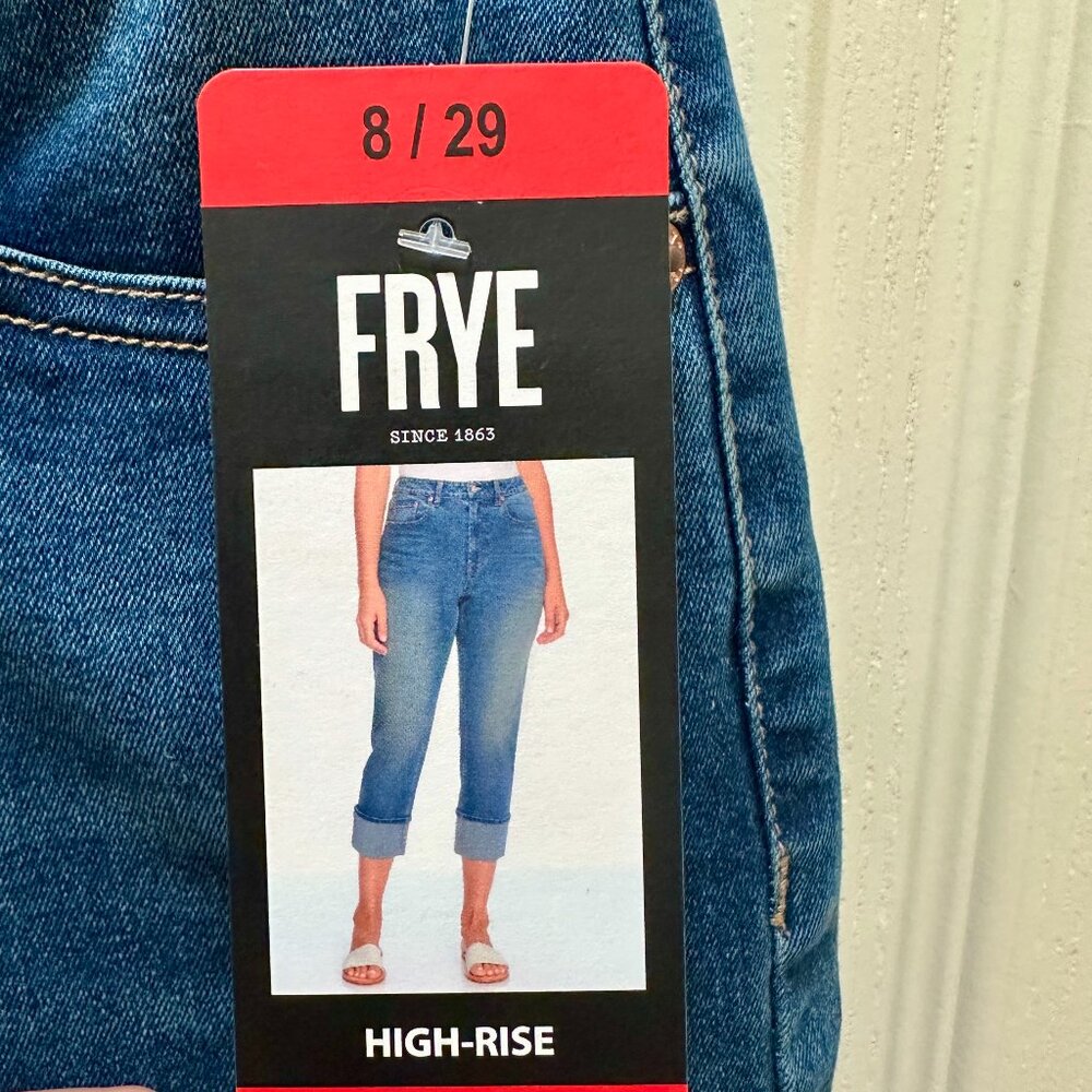 Frye Women's Stretch Jeans Size 8 Blue High Rise Straight Leg Cuffed Crop (NEW) - Picture 14 of 15